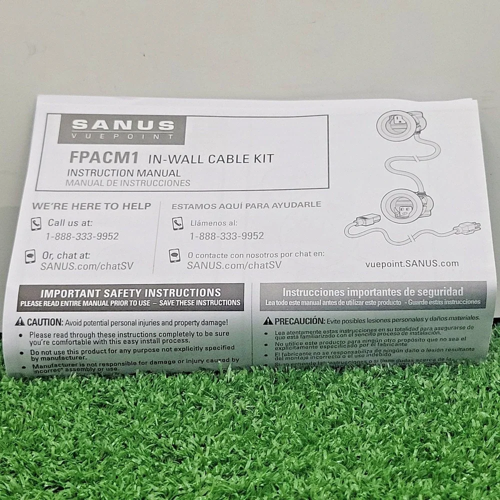 New Sanus Vuepoint In-Wall Cable White Kit Hides TV Power Cord and Cables